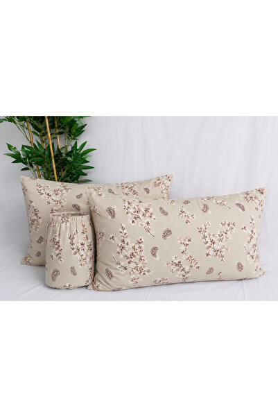 mihriban King Size Elastic Sheet Set Ethnic Spring Pattern Brown 180X200 cm