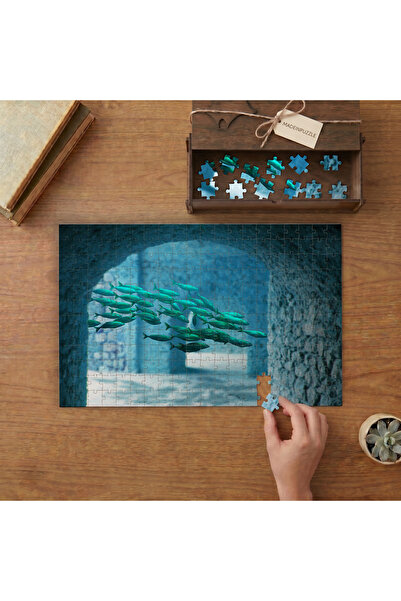 puntodizayn Balık Sürüsü - Okyanus Tasarımı 240 parça Ahşap Puzzle Ahşap Kutu...
