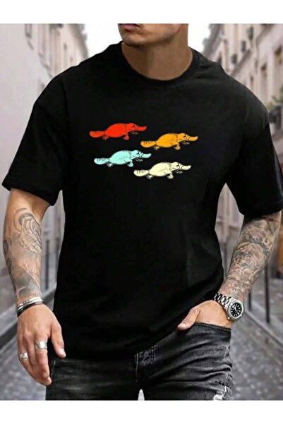 23ERVA 100% Cotton Retro Platypuses Australis Animal Platypus Men's Black Vac...