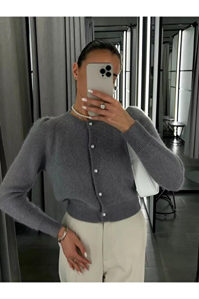 De Pose Yumoş Pearl Button Detailed Furry Cardigan