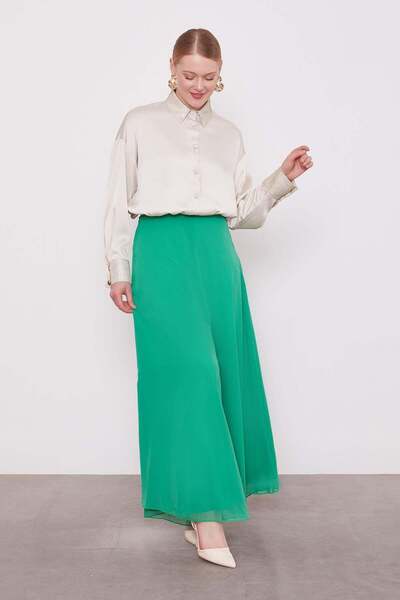 Levidor Emerald Green High Waist Chiffon Trousers