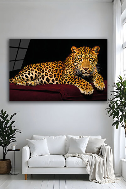 Parıltı Yayınları Lüks Leopar Desenli Modern Dekoratif Yatay Cam Tablo Salon ...