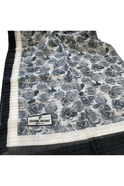 SHAWL SECRET شال جلامور بنمط الزهور رمادي 54267