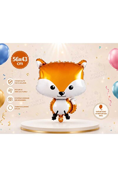 Parti Dükkanı Cute Fox Foil Balloon 56 X 43 cm Helium Compatible Animal Theme...