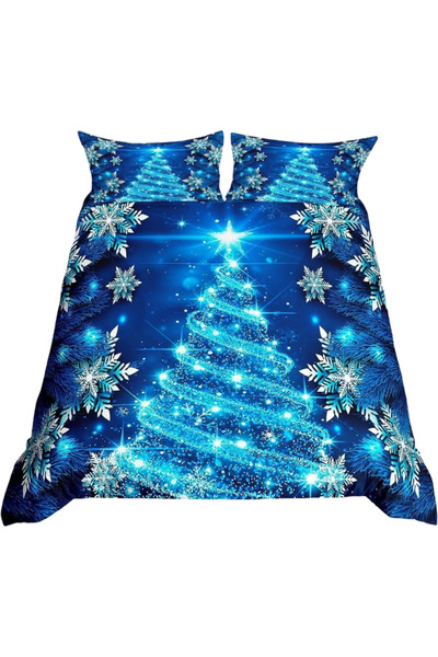 OEM Set de lenjerie de pat de Crăciun de iarnă albastru 200x200 cm fețe de pe...