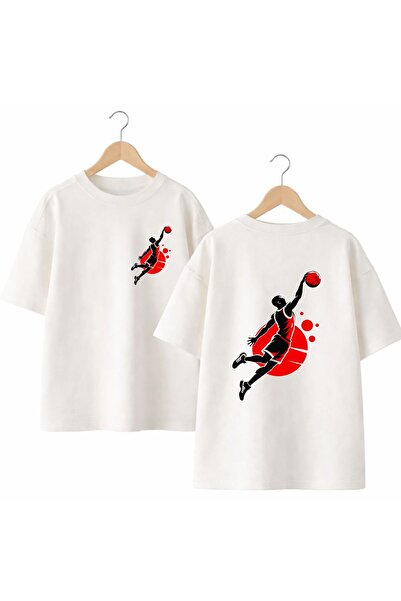 playwear تي شيرت بطباعة على الظهر والصدر الأمامي مصنوع من القطن بنسبة 100%، م...