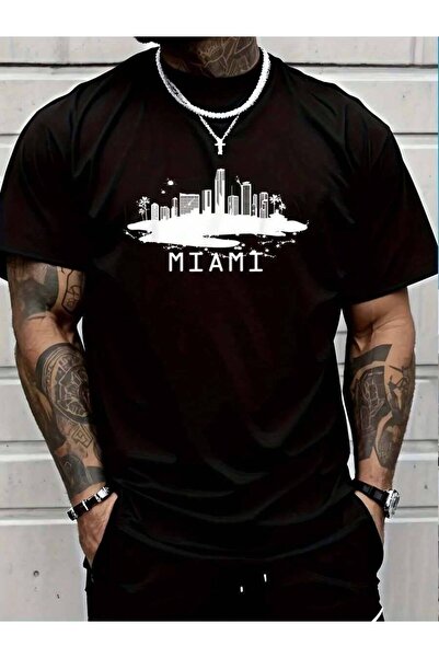 9TAY تي شيرت 100% قطن بتصميم Cityscape Florida Skyline - Miami للرجال والنساء...