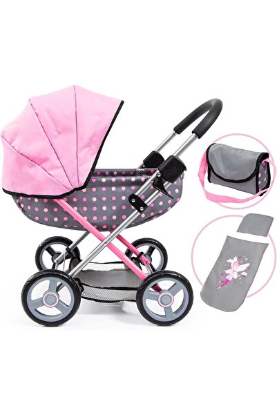Bayer Design Dolls Pram Cosy, Grey Pink Polka Dot with Fairy