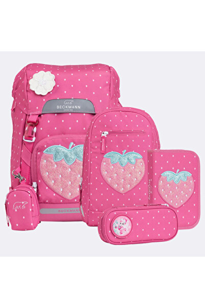 BECKMANN Backpack, ergonomic rucksack, classic 6-piece set, STRAWBERRY