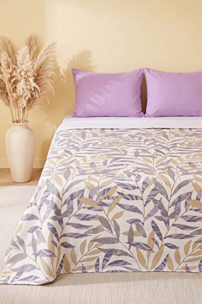 Rivaİstanbul Gray Laurel Branch Patterned Double Printed Pique & Bedspread 20...