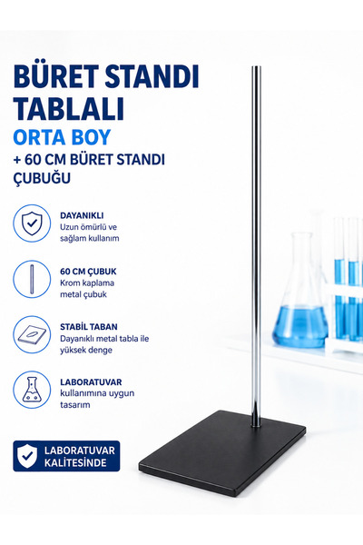 Labolist Büret Standı Tablalı Orta Boy + 60 Cm Büret Standı Çubuğu