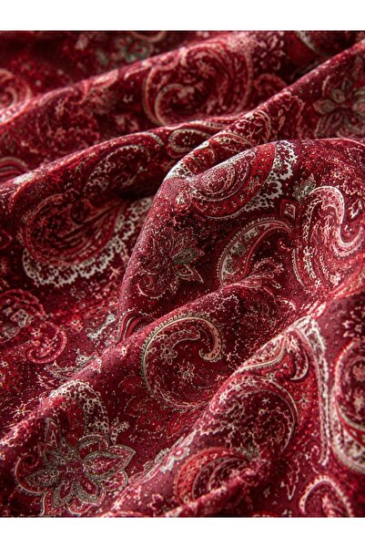 ELNA KUMAŞ Kırmızı Şal Desenli Viskon Kumaş – Boho Ev Dekorasyonu