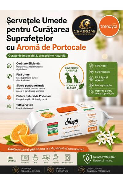 OEM Șervețele Umede pentru Curățarea Suprafețelor – Aromă de Portocale | 100 ...