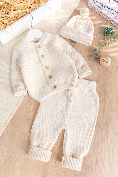 Babymod Knitwear Soft Textured Beret Winter Knitted Baby Girl and Boy Set