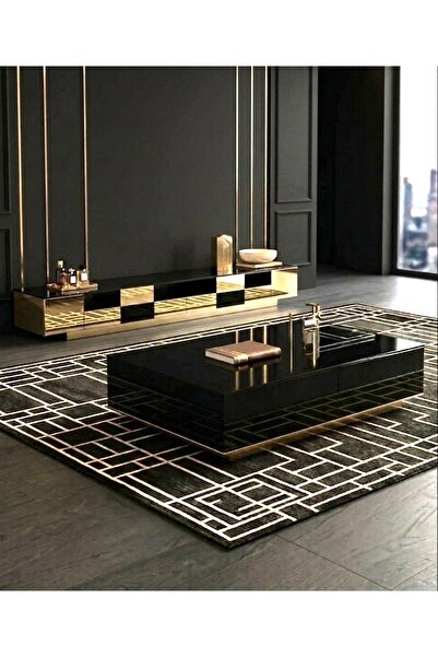 LUXURY VİLLA LUXURY GOLD AYNALI SİYAH CAMLI 4 KAPAKLI TV SEHPASI 200x40 YÜK 4...