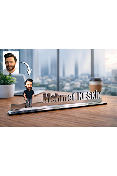 MK Sanart Kişiye Özel Müdür Temalı Fotoğraflı Karikatür Masa İsimliği Yeni İş...
