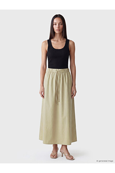 LC Waikiki Vizyon New Season Beige 100% Cotton A-Line Skirt with Elastic Waist