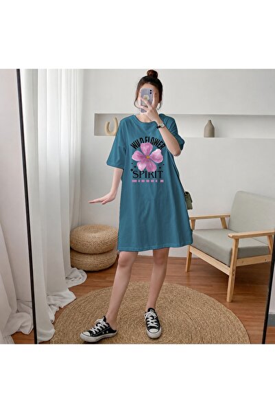 classy moda Γυναικείο μπλουζάκι με γραφικά λουλούδια, εξαιρετικά μακρύ και υπ...