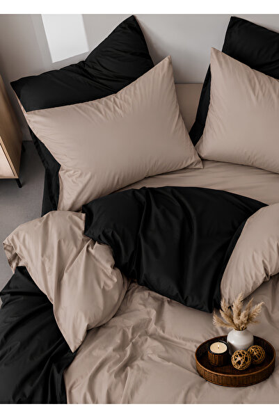 remtex 100% Cotton Satin Double-Sided Design Mink Black Double Duvet Cover Set