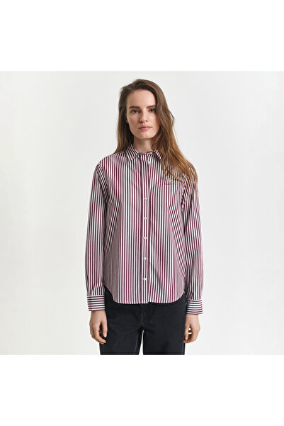 Gant Kadın Bordo Regular Fit Klasik Yaka Çizgili Gömlek