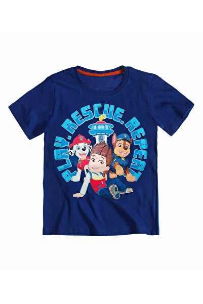PAW PATROL Tricou bleumarin 3-8 ani cu print mare, 100% bumbac