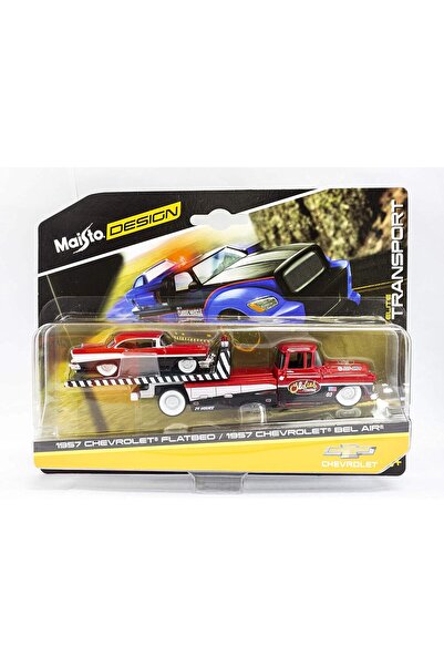 Maisto Masinuta Maisto, Chevrolet Flatbed Trailer si Chevrolet Bel Air Red, 1:64