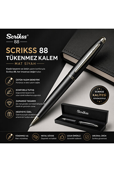 Scrikss İsme Özel Mat Siyah Tükenmez Kalem Hediye Paketli