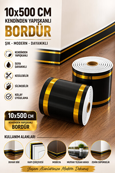 UKAB DEKOR 10x500 Cm Tek Parça Bordür Kendinden Yapışkanlı Dekoratif Duvar Ce...