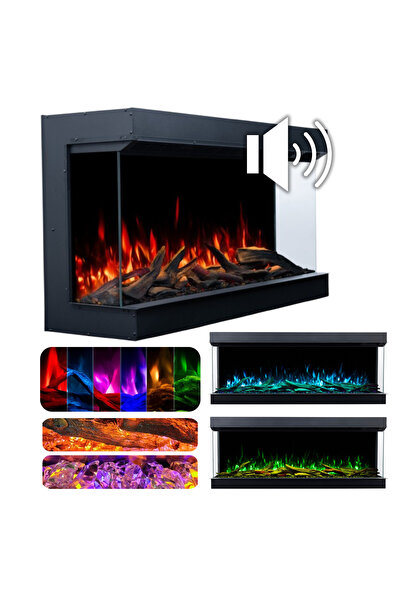 Aflamo Semineu electric integrabil Superb 3D 140 cu sunet încorporat și aplic...