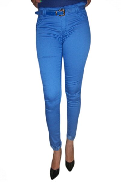 OEM Pantaloni casual, in nuante albastre, cu fermuar si nasture metalic