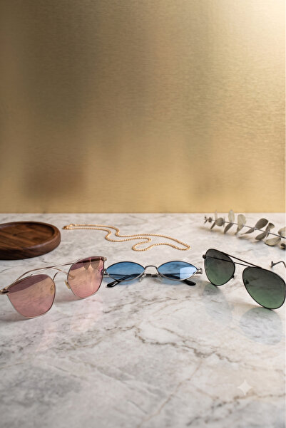 Slimfit Eyewear- Fırsatttt!! 3'lü Renkli Cam Unisex Güneş Gözlüğü Seti - Pemb...