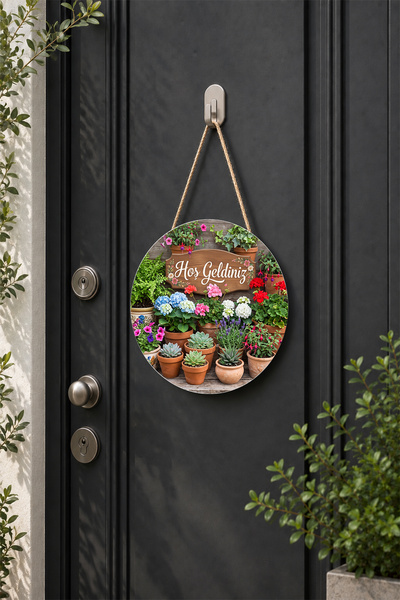 Lucena Wooden Mdf Flower Pot with Welcome Sign Round Door Ornament