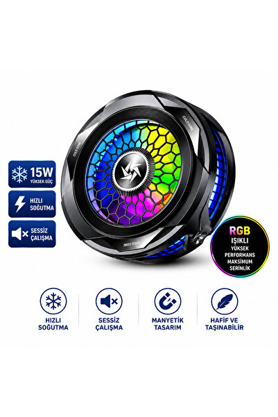 EHZ TEKNOLOJİ 15W Manyetik Telefon Soğutucu Fan | RGB Işıklı | Sessiz Çalışma...