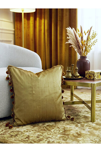 Brillant İpek Tafta Gold Renk Kırlent Yastık Kılıfı (45x45)