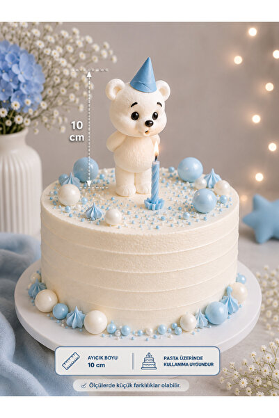 Printech3d Sevimli Mum Üfleyen Ayıcık Pasta Süsü – Doğum Günü Cake Topper