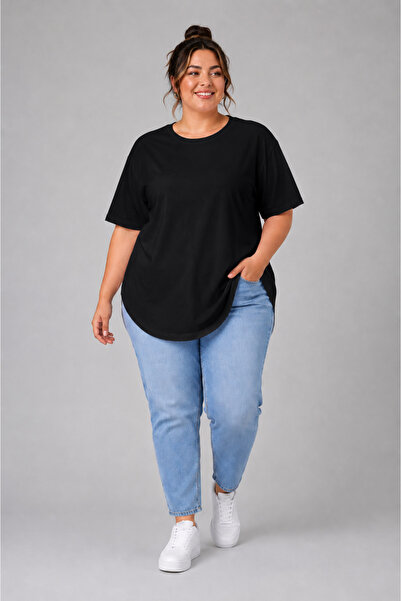 Limitless Wear Büyük Beden Kadın Bisiklet Yaka Basic Oval Etek Detalylı 3xl-6...