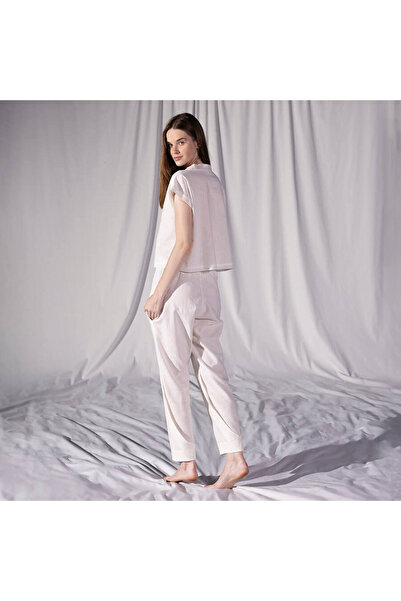 Penelope 100% Linen Short Sleeve Blouse Ecru S-M - Serli Keçoğlu Collection