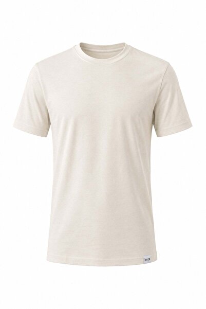 İmza Beige Crew Neck Short Sleeve Slim Fit Cotton T-Shirt 1011265166