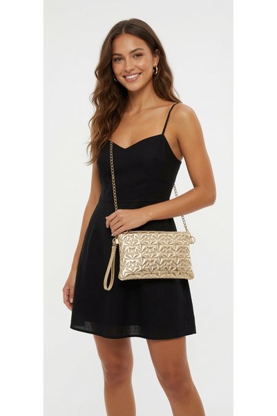 cantamella Star Patterned Quilted Luxury Women's Portfolio Bag, Chain Strap Hand and Shoulder Bag