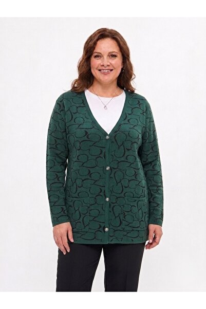 onno style women Classic Knitted Buttoned Jacket with Heart Pattern