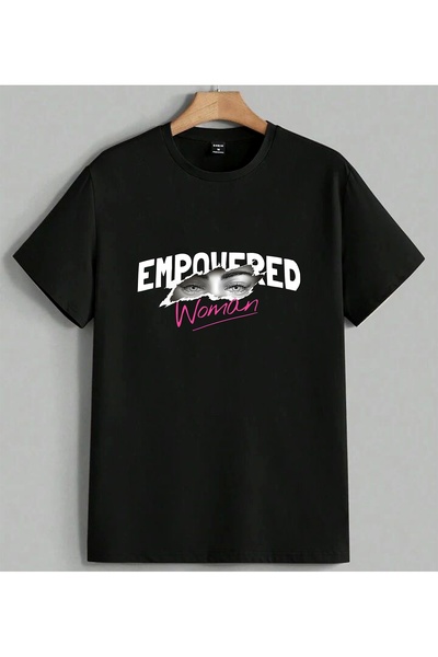 ELFERA Kadin Goz Woman Printed Black Unisex Oversize T-Shirt Black