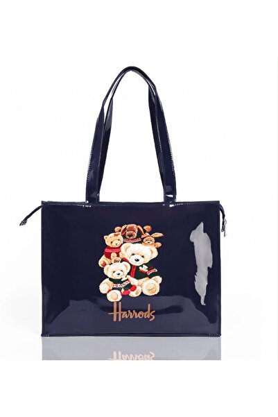 Harrods شنطة كتف/تسوق بشعار مبنى هارودز ودباديب وارنب - لون اسود - مقاس كبير(...