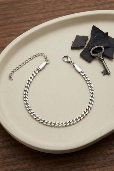 Inure Jewelry 316L Steel Thin Cuban Chain Model Silver Color Men's Bracelet