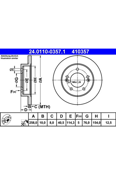 Ate Set Discuri Frana Hyundai IX20 Kia Venga 2010-2019