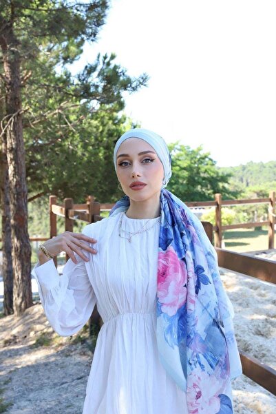 Hazamoda Peony Aqua Soft Shawl Blue