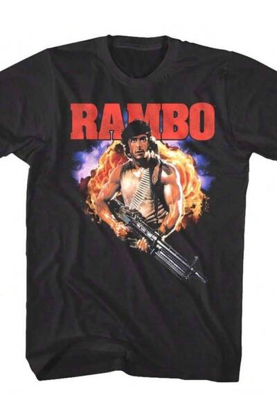 29CUN Rambo Explosion Movie Poster Men's T Shirt Big Gun Action Top