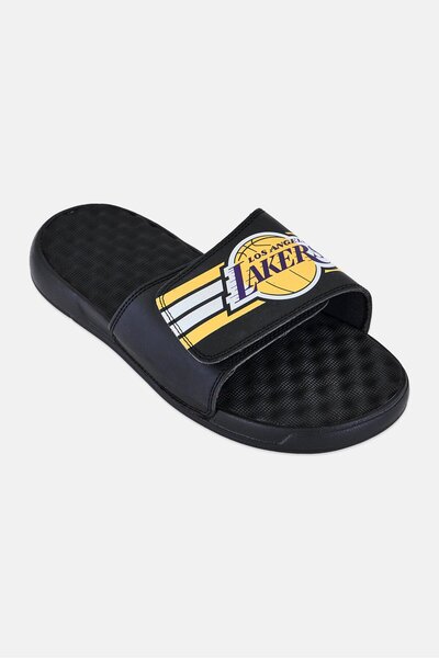 iSlide Men LA Lakers Stripes Slip On Slides, Black
