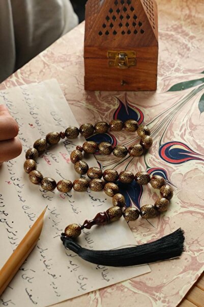 dergah tesbih تصميم مميز بشراشيب مطرزة، سبحة خرز العنبر المطرزة كبيرة الحجم