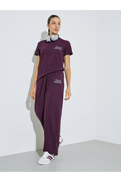 Styli Purple Embroidered T-Shirt and Joggers Co-ord Set