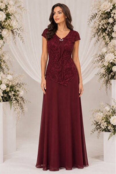 OEM Rochie lunga de seara cu aspect de costum de nuanta marsala